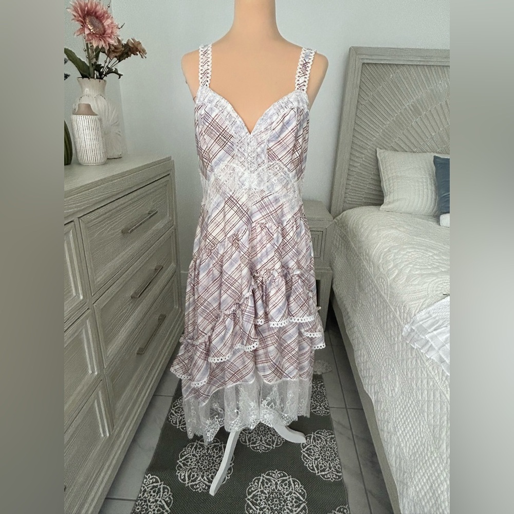 Anthropologie Purple Plaid Lace Midi Dress